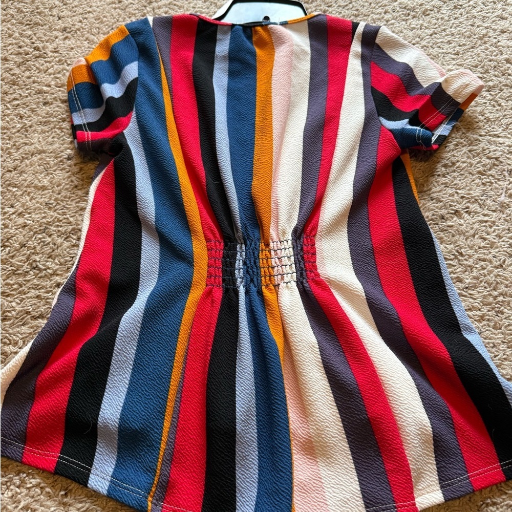 Striped Multi-Color Smocked Waist Girls' Top - Picture 4 of 4